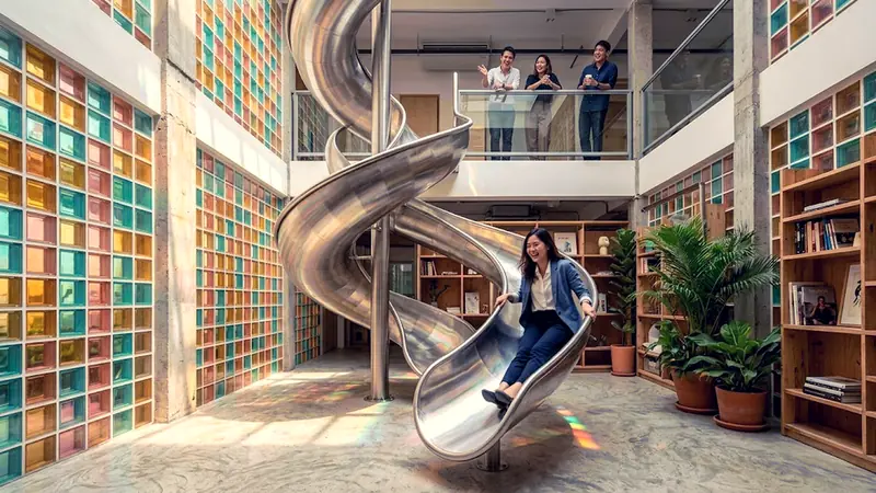 Khotkool Office: Bangkok's Workplace With a Slide and Stained Glass